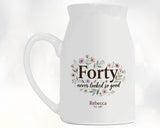 40th Birthday Gift for Her Women - Small Personalised Flower Vase 40 Floral Design BGA40