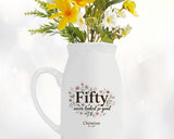 50th Birthday Gift for Her Women - Small Personalised Flower Vase 50 Floral Design BGA50