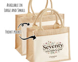 70th Birthday Gift For Women - Personalised Jute Tote Bag Floral - Seventy Shopping Bag BGA70