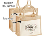 90th Birthday Gift For Women - Personalised Jute Tote Bag Floral - Ninety Shopping Bag BGA90