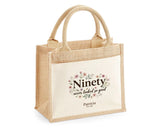 90th Birthday Gift For Women - Personalised Jute Tote Bag Floral - Ninety Shopping Bag BGA90