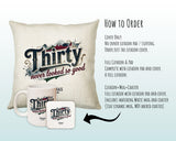 30th Birthday Gift for Men - Personalised Cushion Age 30 Masculine Vintage Design - Gift for Dad Husband Thirty Never Looked So Good BGB30