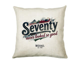 70th Birthday Gift for Men - Personalised Cushion Age 70 Masculine Vintage Design - Gift for Dad Husband Seventy Never Looked So Good BGB70