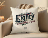 80th Birthday Gift for Men - Personalised Cushion Age 80 Masculine Vintage Design - Gift for Dad Husband Eighty Never Looked So Good BGB80