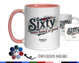 60th Birthday Gift for Men - Personalised Coffee Mug Coaster 60 Retro Vintage Design - Gift for Him Sixty Never Looked So Good BGB60