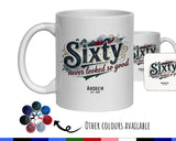 60th Birthday Gift for Men - Personalised Coffee Mug Coaster 60 Retro Vintage Design - Gift for Him Sixty Never Looked So Good BGB60