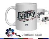 80th Birthday Gift for Men - Personalised Coffee Mug Coaster 80 Retro Vintage Design - Gift for Him Eighty Never Looked So Good BGB80