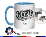 90th Birthday Gift for Men - Personalised Coffee Mug Coaster 90 Retro Vintage Design - Gift for Him Ninety Never Looked So Good BGB90