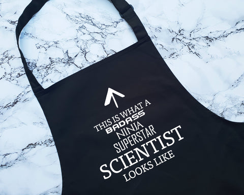This Is What A Badass Scientist Looks Like Apron Kitchen Chefs Baking BBQ For Science Graduate Biologist Physicist Chemist Gift AP0658