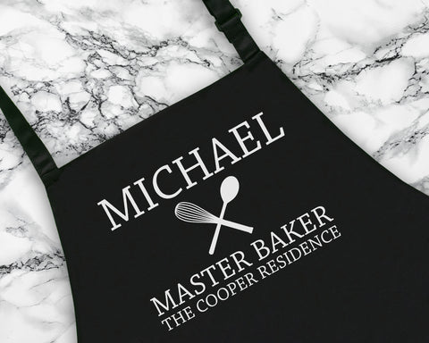 Personalised Master Baker Mens Apron Custom Cooking Baking Barbecue Apron BBQ Gifts For Him Dad Husband Boyfriend Apron Gift Idea AP0812