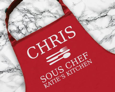 Personalised Sous Chef Apron Custom Cooking Baking Apron Anniversary Gifts For Him For Dad For Husband Mens Apron Idea Wifes Kitchen AP0011