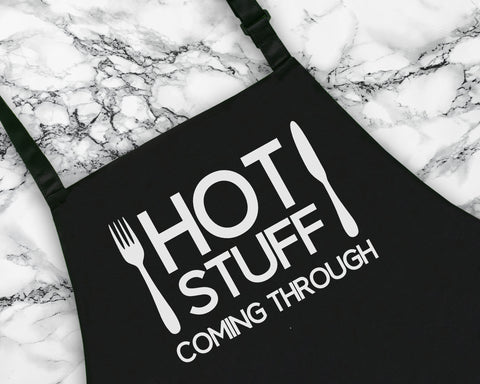 Hot Stuff Coming Through Chef Apron Custom Cooking Baking Apron Anniversary Gifts For Him For Dad For Husband Mens Apron Gift Idea AP0014