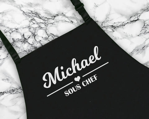 Personalised Sous Chef Apron Custom Cooking Baking Apron Gifts For Him For Her For Husband For Wife Mens Womens Apron Daddy Gift Idea AP0005