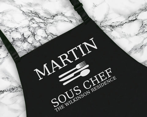 Personalised Sous Chef Mens Apron Custom Cooking Baking Barbecue Apron BBQ Gifts For Him Dad Husband Boyfriend Apron Gift Idea AP0809