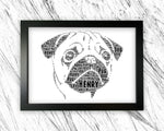 Personalised Pug For Dog Lover Dog Gift Word Art Wall Room Decor Prints PG301