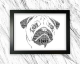 Personalised Pug For Dog Lover Dog Gift Word Art Wall Room Decor Prints PG301