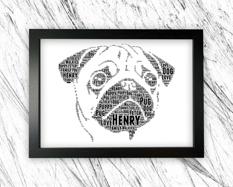 Personalised Pug For Dog Lover Dog Gift Word Art Wall Room Decor Prints PG301