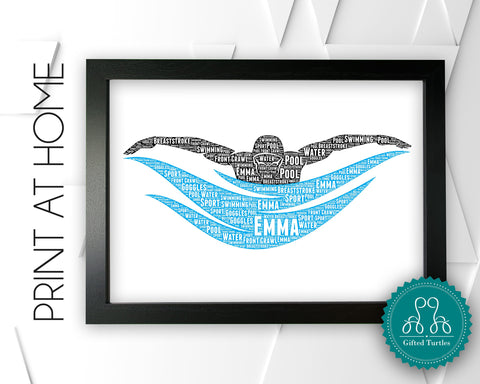 Personalised PRINTABLE Swimming Word Art Word Art Gift Swimmer Gift Wall Art Wall Prints Digital Download Gift For Her Gift Prints DDGC1300