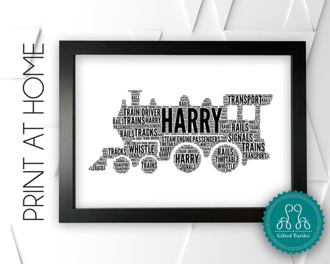 Personalised PRINTABLE Steam Train Gifts Word Art Wall Print - Trainspotting Gifts Wall Decor Custom Digital Download Prints DDGC1509