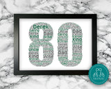 Personalised 80th Birthday Eighty Birthday For Him Male Grandad Gift Word Art Wall Room Decor Prints GC1513