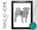 Personalised Puggle Dog PRINTABLE Gifts Word Art Wall Print - Pug Beagle Gifts Wall Decor Custom Print At Home Wall Art Print DDSC0053