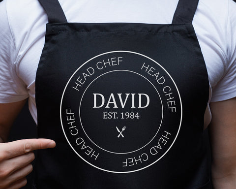 Personalised Mens Head Chef BBQ Cooking Apron - Great Fathers Day Gift Idea AP0022