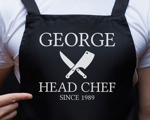 Personalised Mens Head Chef BBQ Cooking Apron - Great Fathers Day Gift Idea AP0028