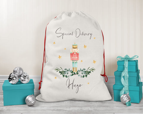 Personalised Large Christmas Sack Xmas Classic Toy Soldier Name Star Stocking Gift Girls Boys Sack Red Drawstring Christmas Decoration SK161