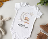 Personalised New Baby Gift - Teddy Bear Moon Design - Babygrow Baby Vest Gift Idea For New Mum to Be - Baby Shower and Baby Birth Gift NB014