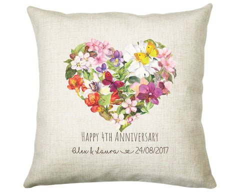 Personalised 4th Flower Anniversary Gift Cushion 4 Years Custom Design Gift Valentines Present - Wedding Cushion Pillow Gift CS374
