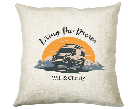 Personalised Caravan Camping Lovers Cushion Gift Mountains Sunset Design For Caravan Motorhome Owners Enthusiasts CS197