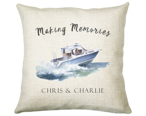 Personalised Boat Cushion Gift Making Memories Printed Name Watercolour Design Cushion Throw Pillow Gift For Him Her Christmas Gift CS370