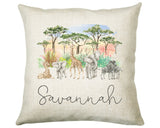 Personalised Elephant Giraffe Safari Cushion Gift - Printed Name Design Cushion Throw Pillow Gift Boy Girl Kids Bedroom Birthday Gift CS315