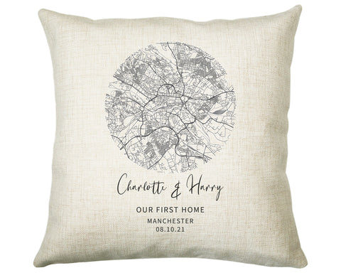 Personalised City Map Cushion Manchester Anniversary Engagement Wedding Gift Name Design - Cushion Pillow Gift For New Home Owners CS440
