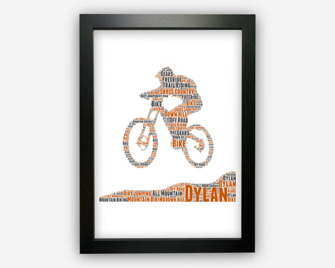 Personalised Mountain Biking Gifts Word Art Wall Print - Bike Lover Gifts Wall Decor Custom Word Cloud Wall Art A3 A4 A5 8x10 Print SC0090