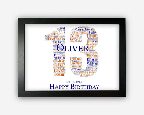 Personalised 13th Birthday Gifts Word Art Wall Print - For Boys Gifts Wall Decor Custom Word Cloud Wall Art A3 A4 A5 8x10 Print SC0217