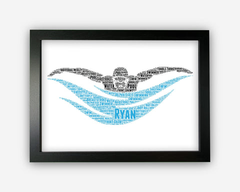 Personalised Swimming Swimmer Gift Word Art Wall Room Decor Prints NP001