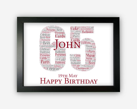Personalised 65th Birthday Gifts Word Art Wall Print - For Men Gifts Wall Decor Custom Word Cloud Wall Art A3 A4 A5 8x10 Print SC0176