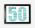 Personalised 50th Birthday Fifty Birthday Gift Word Art Wall Room Decor Prints GC0006