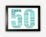 Personalised 50th Birthday Fifty Birthday Gift Word Art Wall Room Decor Prints GC0006