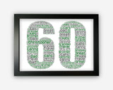 Personalised Female 60th Birthday Sixty Birthday Gift for Her For Mum Nan Sister Word Art Wall Room Decor Prints GC0007