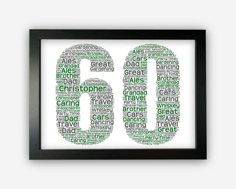 Personalised Female 60th Birthday Sixty Birthday Gift for Her For Mum Nan Sister Word Art Wall Room Decor Prints GC0007