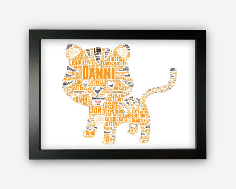 Personalised Tiger For Tiger Lover Cat Lover Gift Word Art Wall Room Decor Prints PG0405