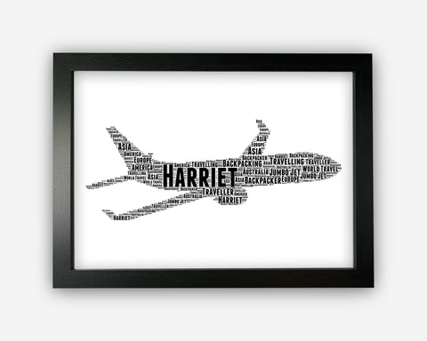 Personalised Travelling Backpackers Leaving Jumbo Jet Plane Gift Word Art Wall Room Decor Prints PG0065