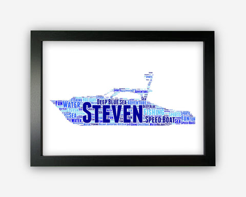 Personalised Speed Boat For Sailor Ship Water Sports Gift Word Art Wall Room Decor Prints PG0064