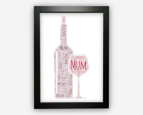 Personalised Mummy For Mum Mumma Wine Glass Love Gift Word Art Wall Room Decor Prints GC1361