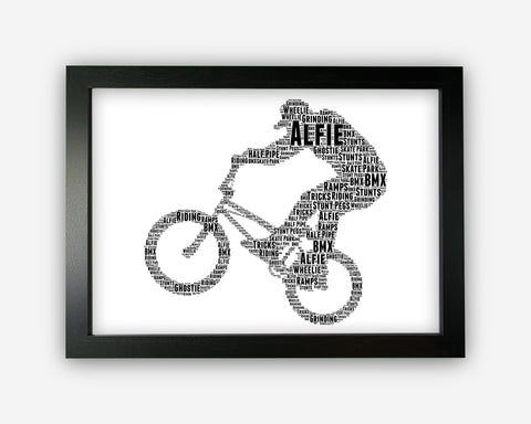 Personalised BMX Rider Gifts For Stunt Cyclist For Boys - Skater Gifts Bicycle Riding Biking Cyclist Word Art Wall Print Room Decor PG0079