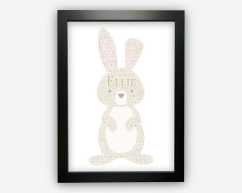 Personalised Rabbit Gifts Word Art Wall Print - Nursery Gifts Wall Decor Custom Word Cloud Wall Art A3 A4 A5 8x10 Print AT0017