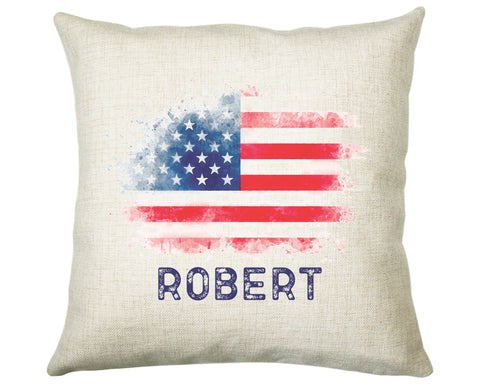 Personalised American Flag Cushion Gift Printed Name Watercolour Design Cushion Throw Pillow Gift For Him Her Christmas Gift CS365