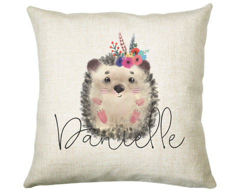 Personalised Hedgehog Cushion Gift - Custom Name Design Scatter Pillow Decor With Padding & Cushion Cover - Woodland Animals Wildlife CS069
